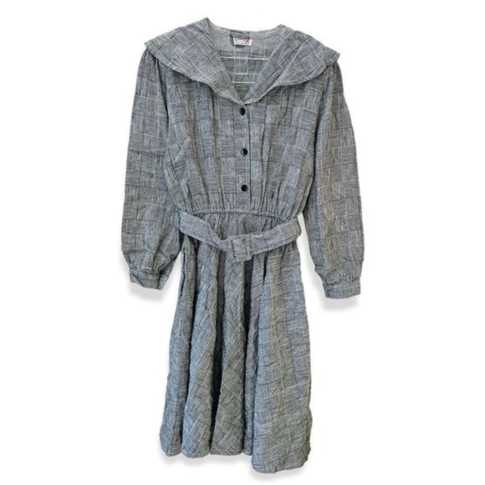 Vintage Licorice dress tweed shirtdress belted fit & flare black white plaid S